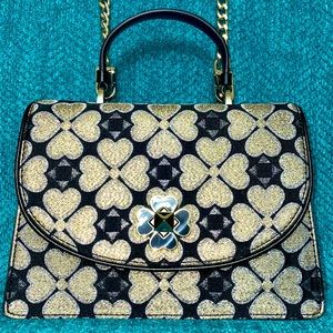 Kate Spade Odette Jacquard Small Top Handle Satchel/Crossbody black & gold
